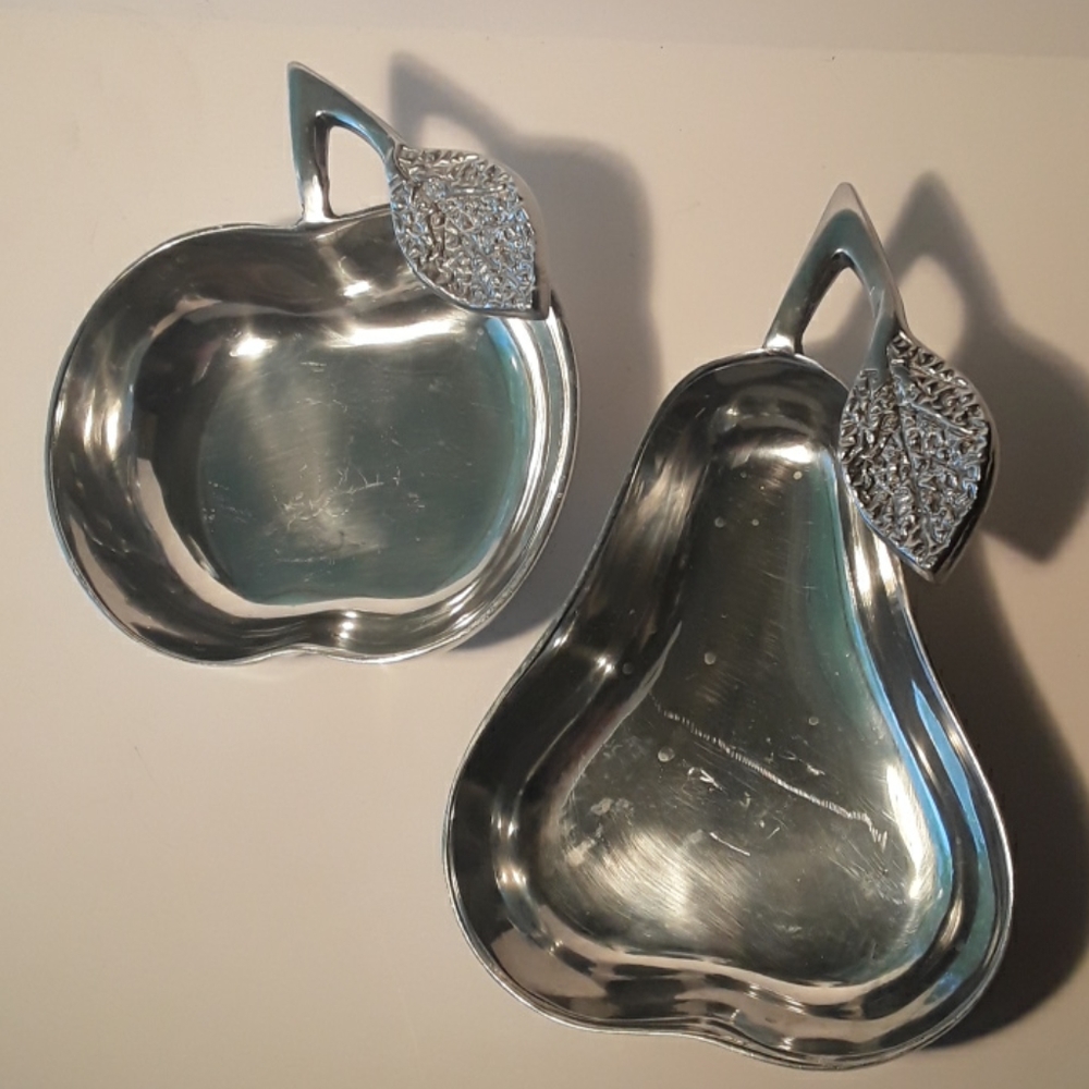 Pair of Metal Pear & Apple Pier One Trinket Dishes